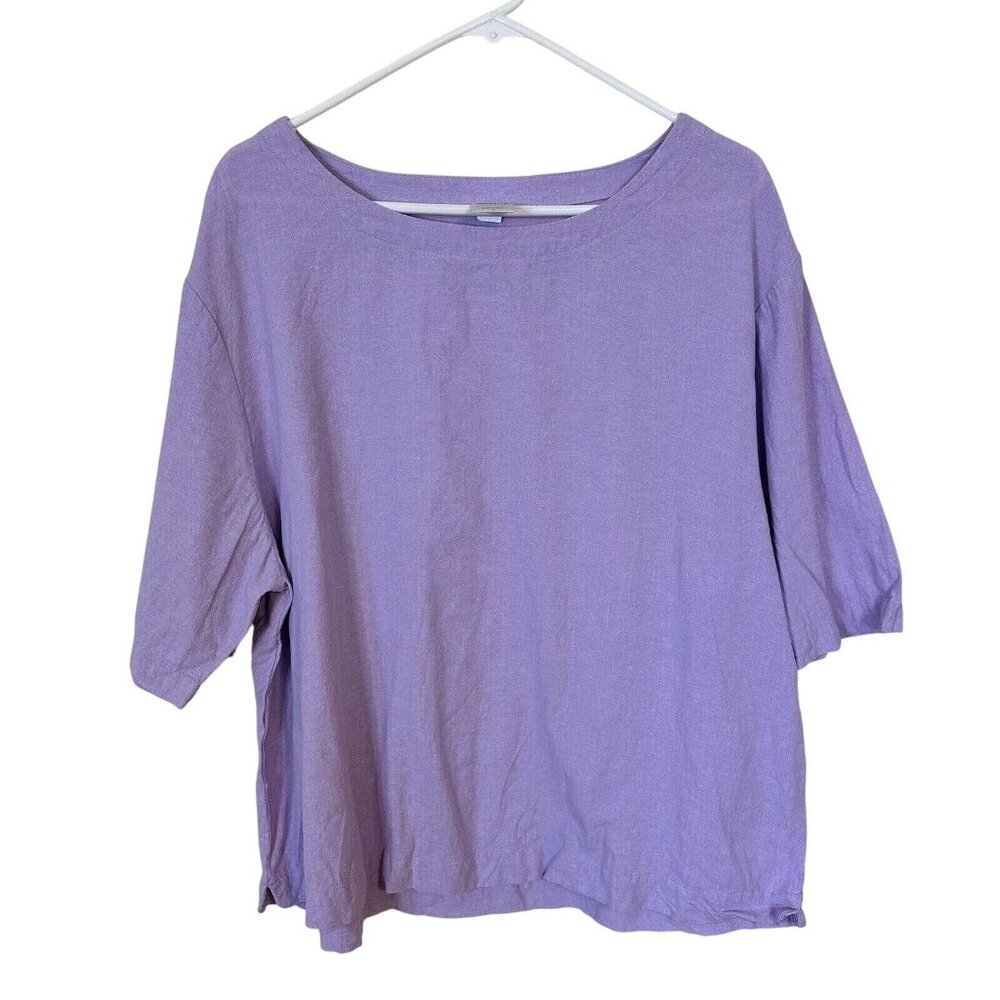 Blair Womens Scoop Neck Short Sleeve Purple Cotton Blouse Top Shirt Large